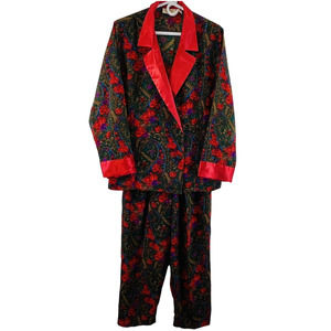 Womens M Victorias Secret Gold Label Pajama Set Rose Paisley Satin Polyester 90s